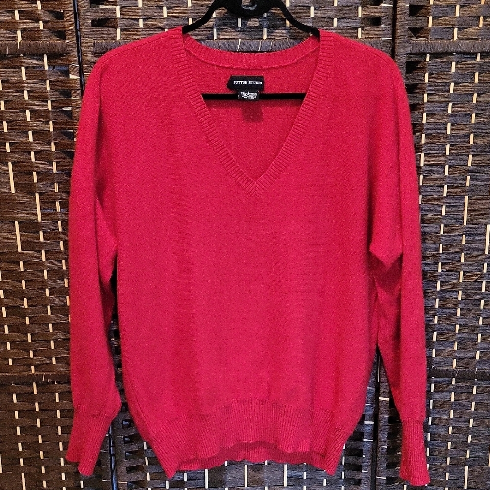 Sutton Studio Cashmete Vibrant Red V-Neck Sweater